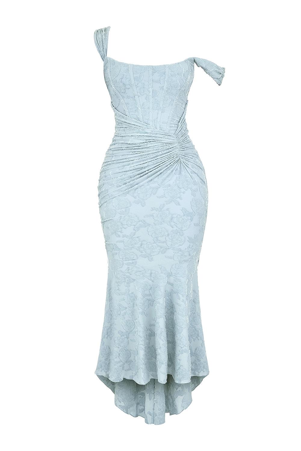Chloé | Robe maxi florale bleue cloche