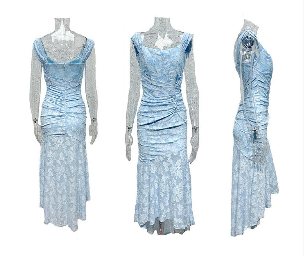 Chloé | Robe maxi florale bleue cloche