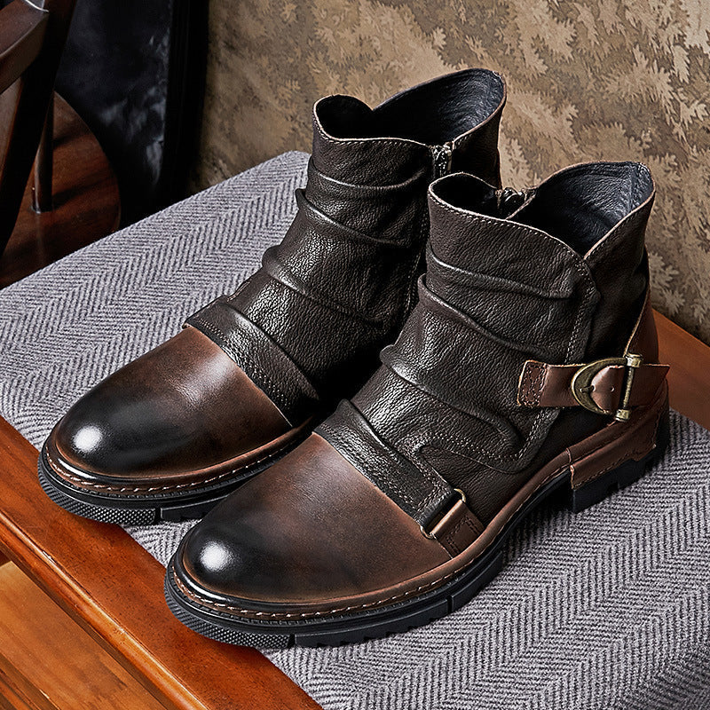 Bottes pour hommes marron unies avec lacets - Modèle Pierre