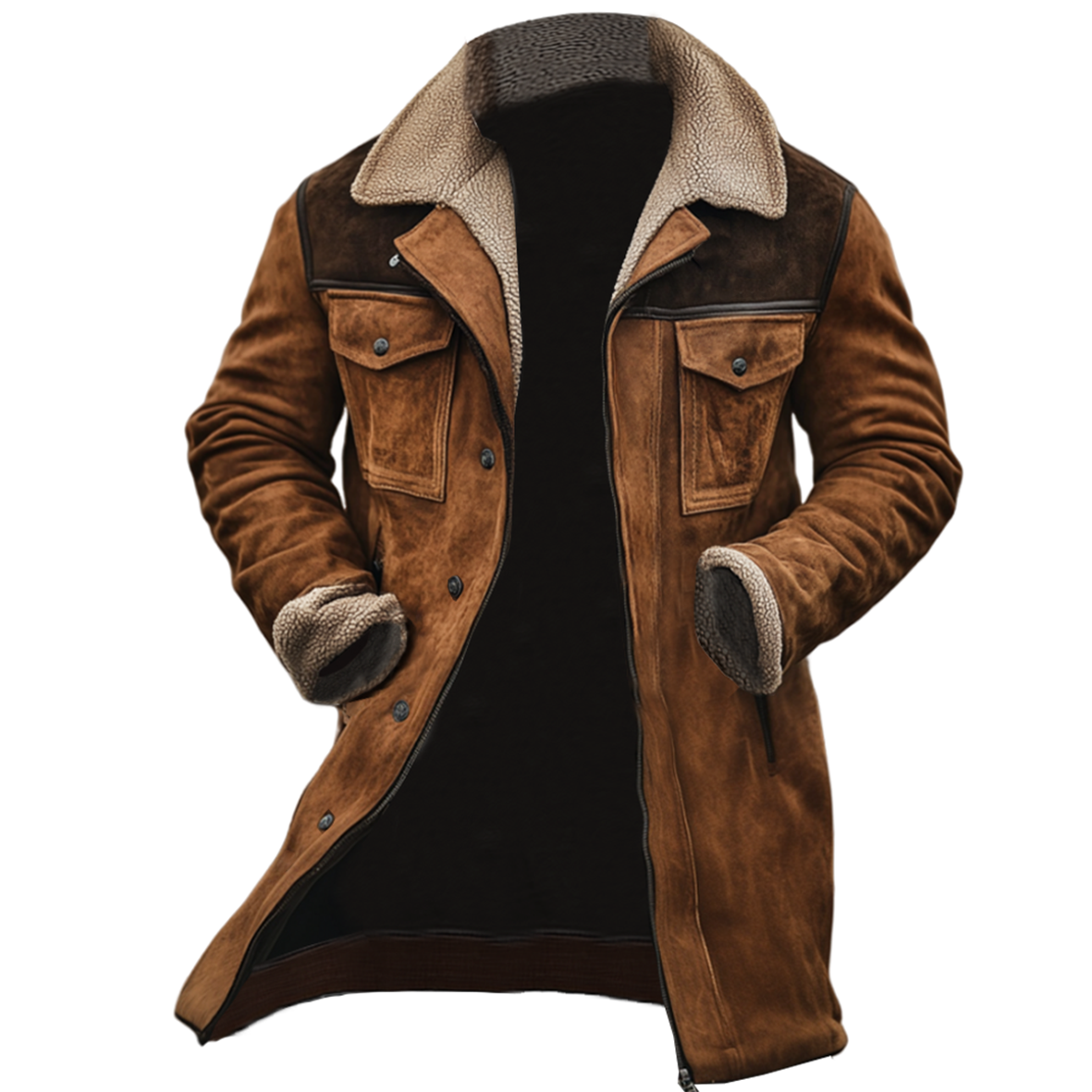 Manteau en Cuir Suédé Homme à Col Réversible