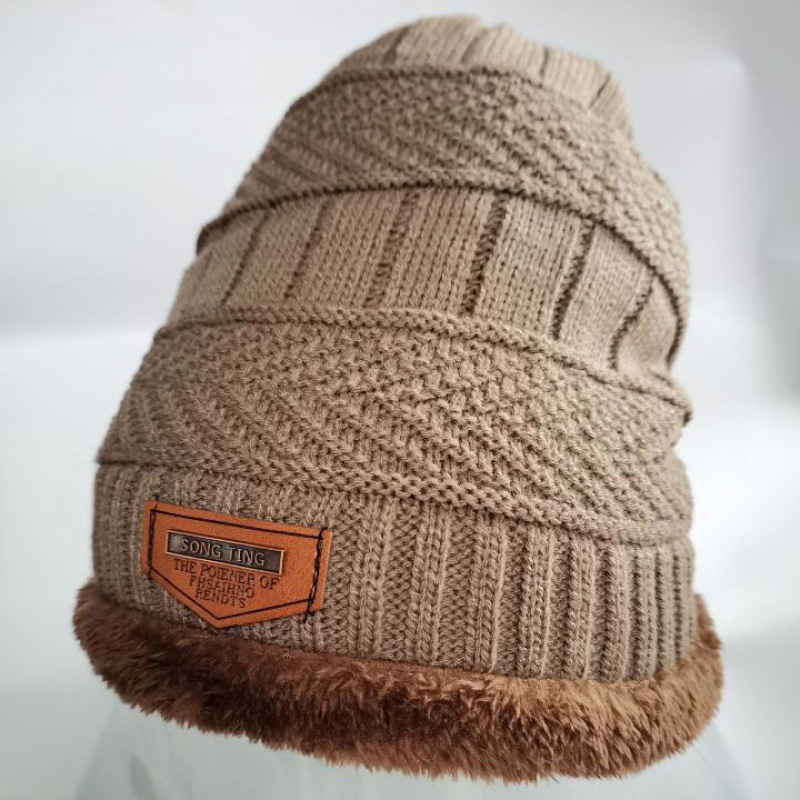 Bonnet en Cuir d'Hiver pour Homme, Maille, Doux et Doublé en Polaire - Modèle Pierre
