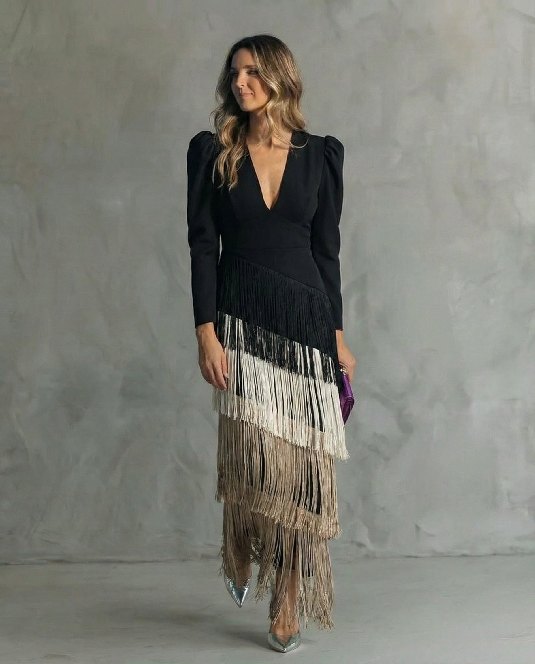 Clara™ | Robe midi élégante à manches à franges