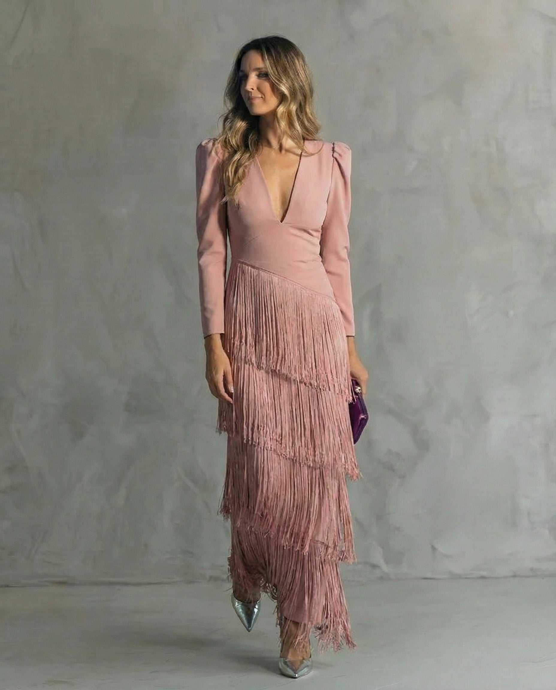 Clara™ | Robe midi élégante à manches à franges