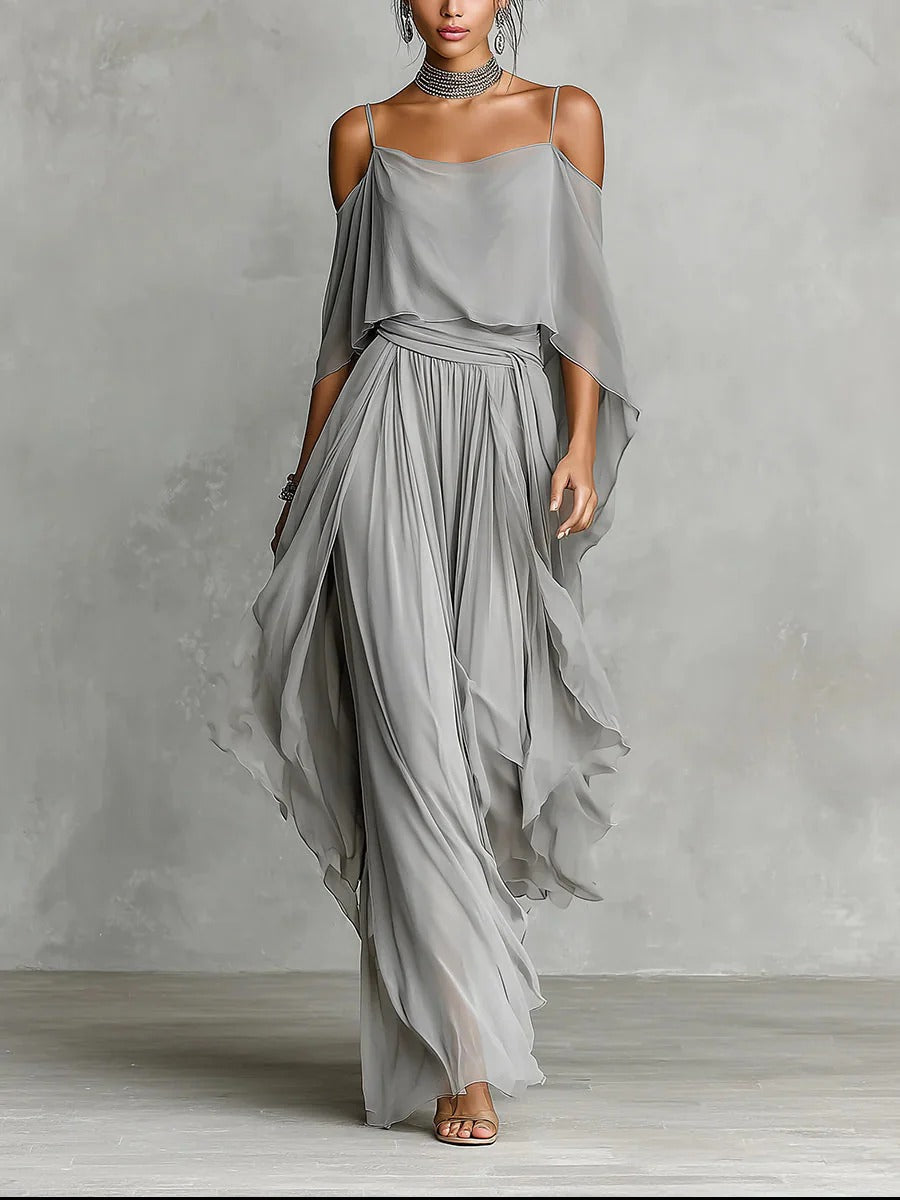 Isabelle | Ensemble fluide gris – Top à bretelles et pantalon léger
