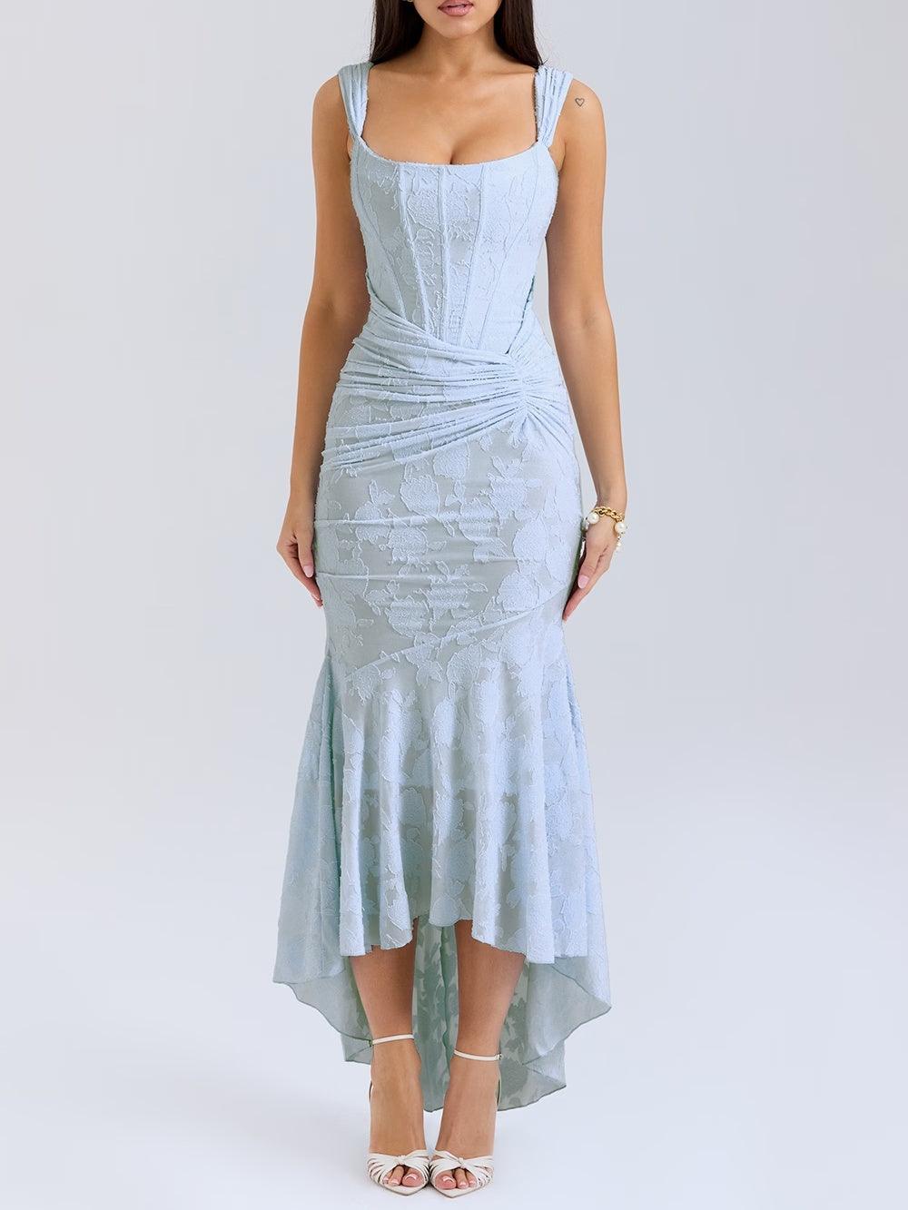 Chloé | Robe maxi florale bleue cloche