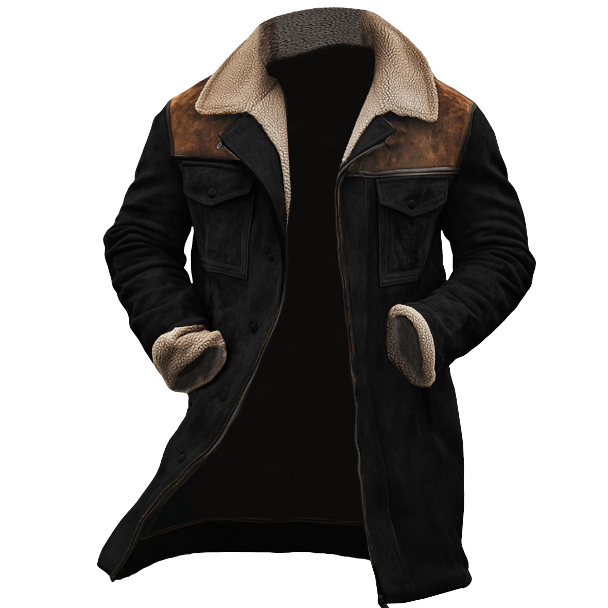 Manteau en Cuir Suédé Homme à Col Réversible