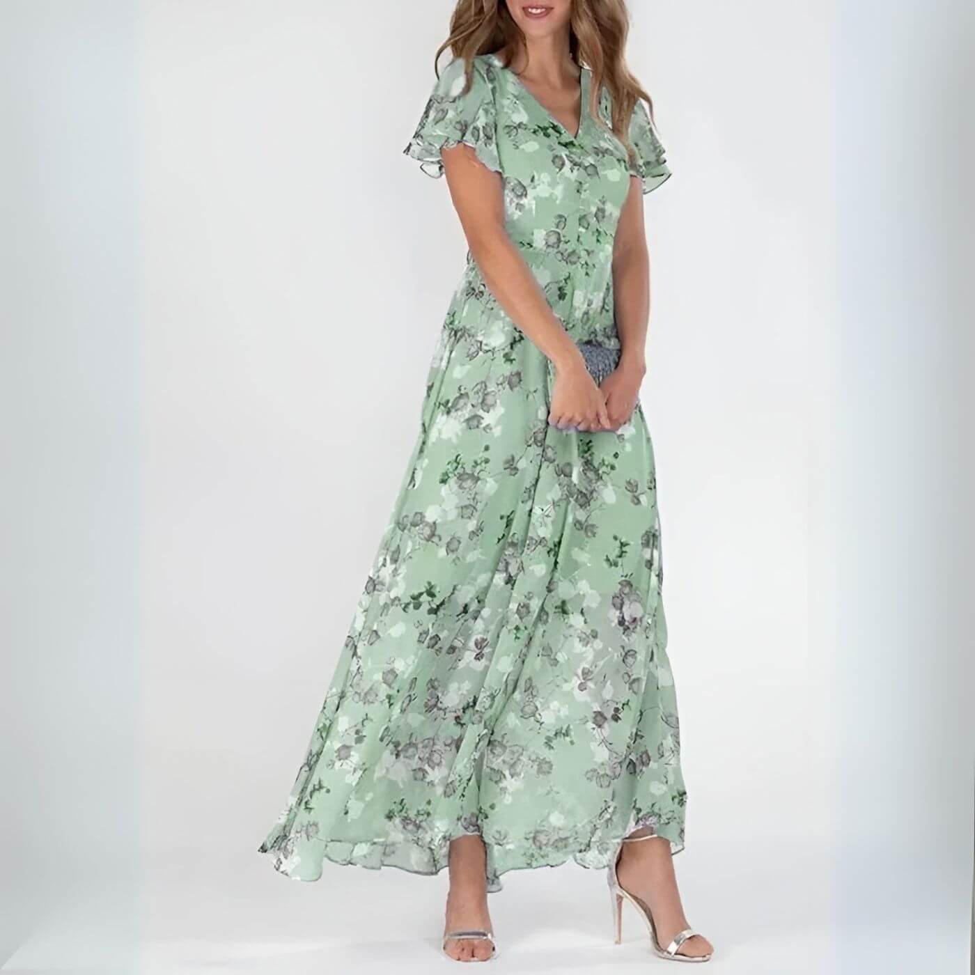 Régine™ – Robe longue d’été fleurie à col V