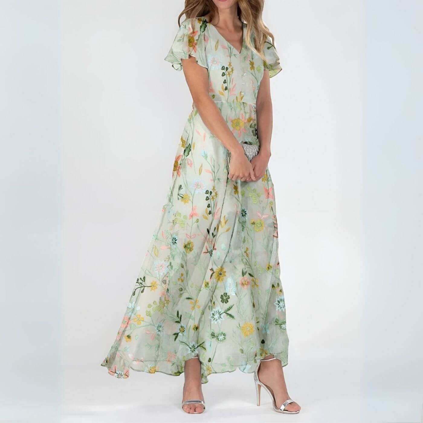 Régine™ – Robe longue d’été fleurie à col V