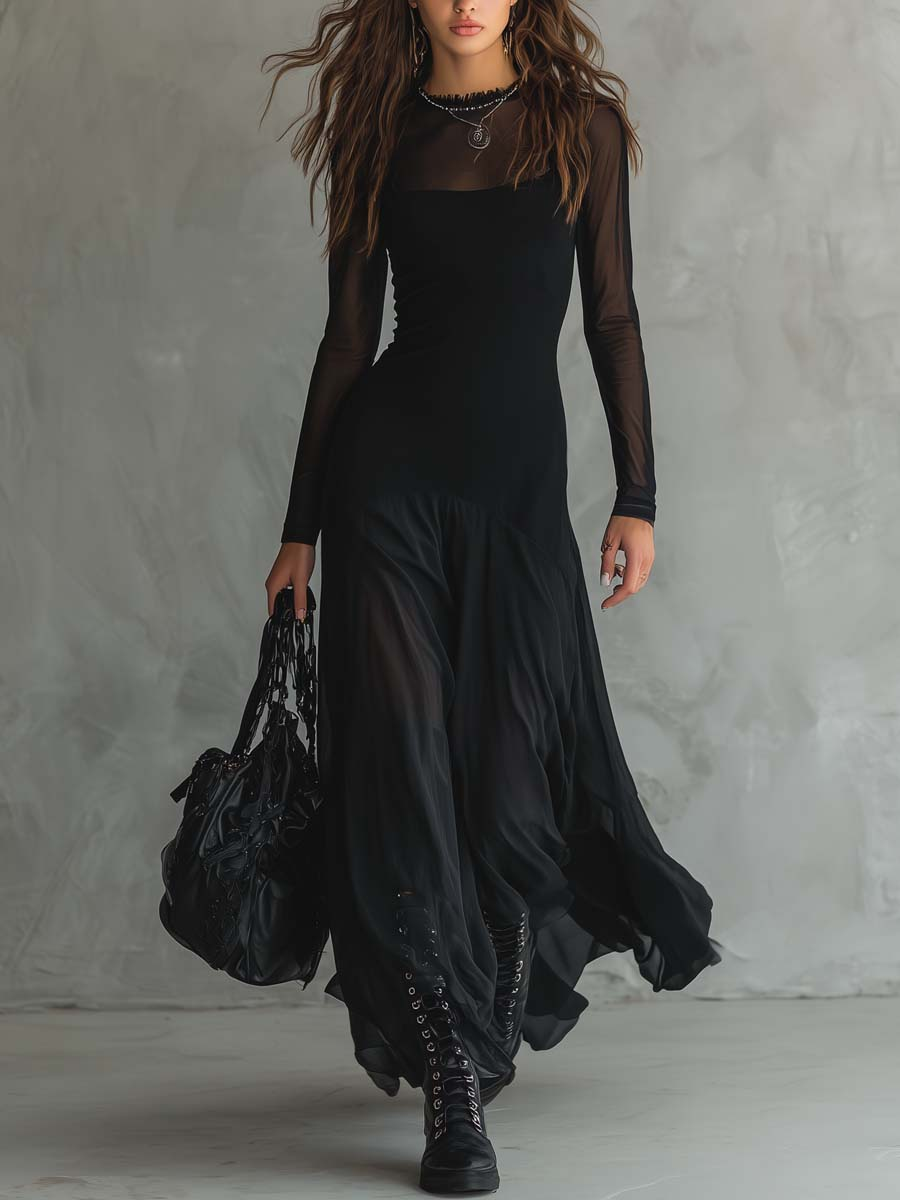 Neroa | Robe Maxi Loose-fit en Tulle Noir