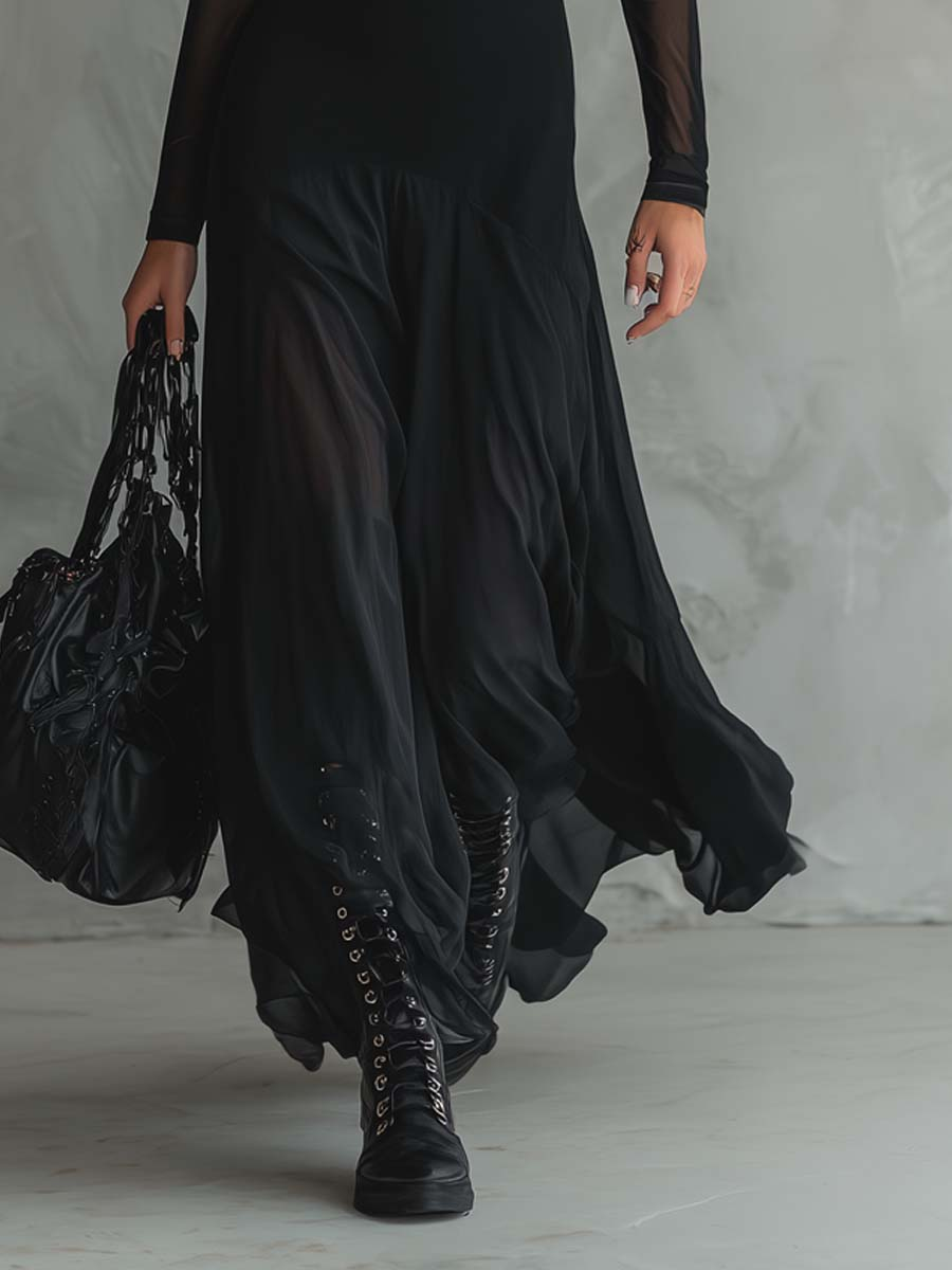 Neroa | Robe Maxi Loose-fit en Tulle Noir
