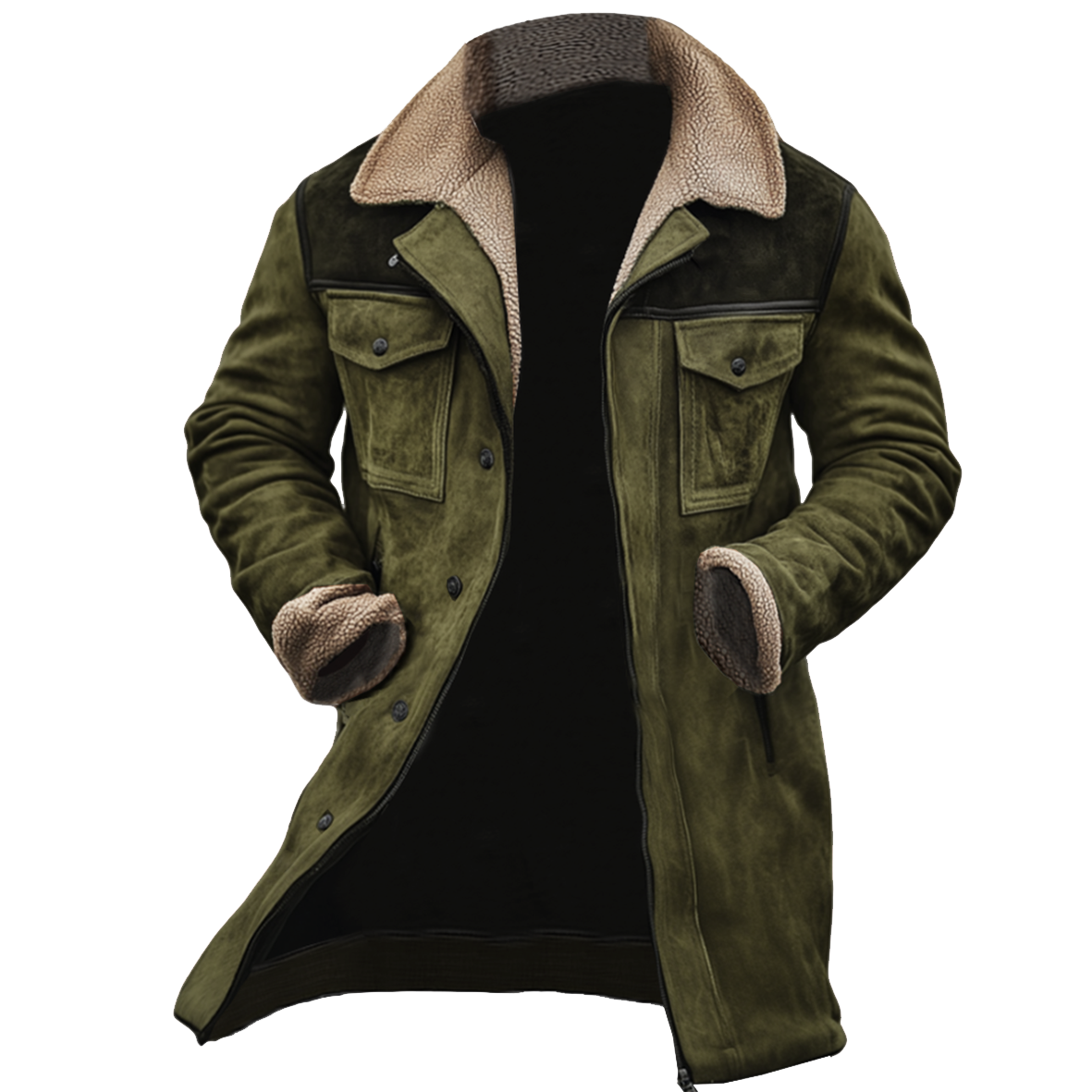 Manteau en Cuir Suédé Homme à Col Réversible