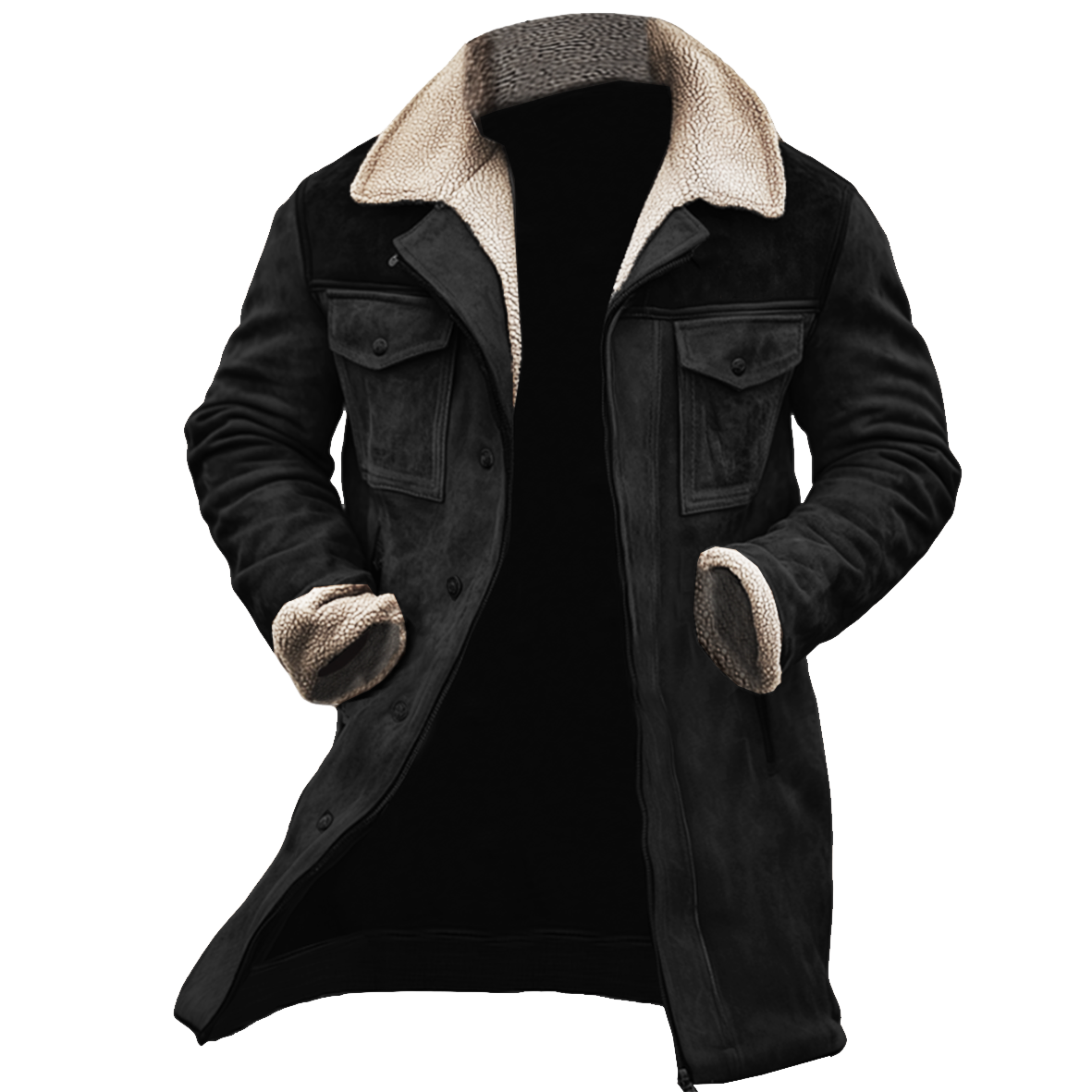 Manteau en Cuir Suédé Homme à Col Réversible