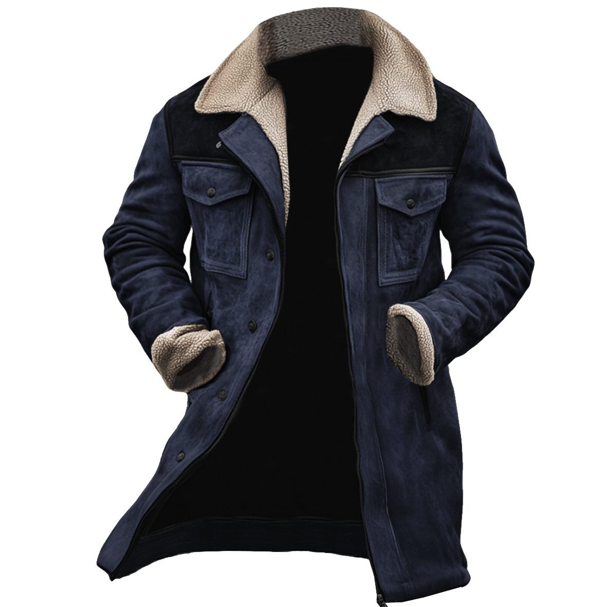 Manteau en Cuir Suédé Homme à Col Réversible