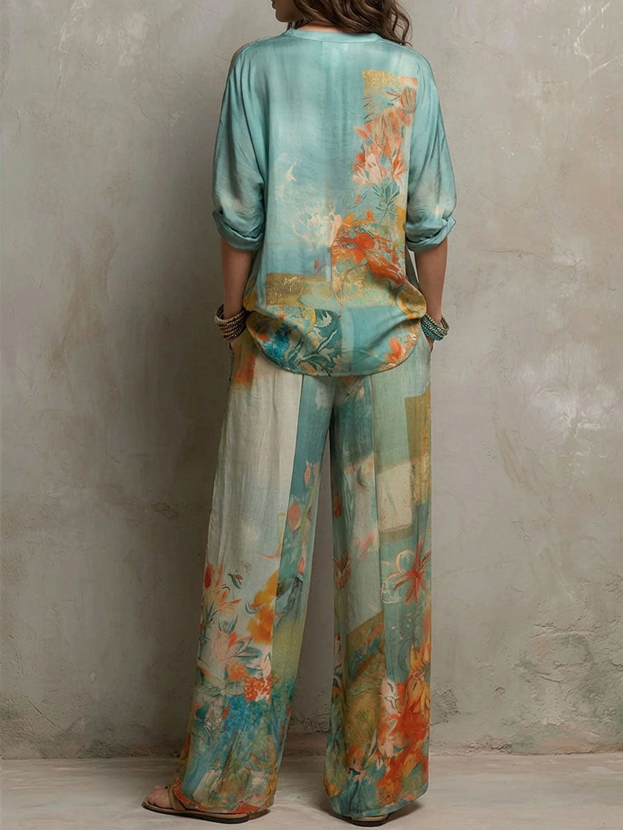 Clara | Ensemble élégant à imprimé floral avec pantalon ample